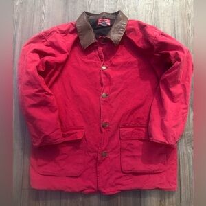 Vintage Marlboro Country Store Barn Jacket XL Red Chore Coat Leather Collar